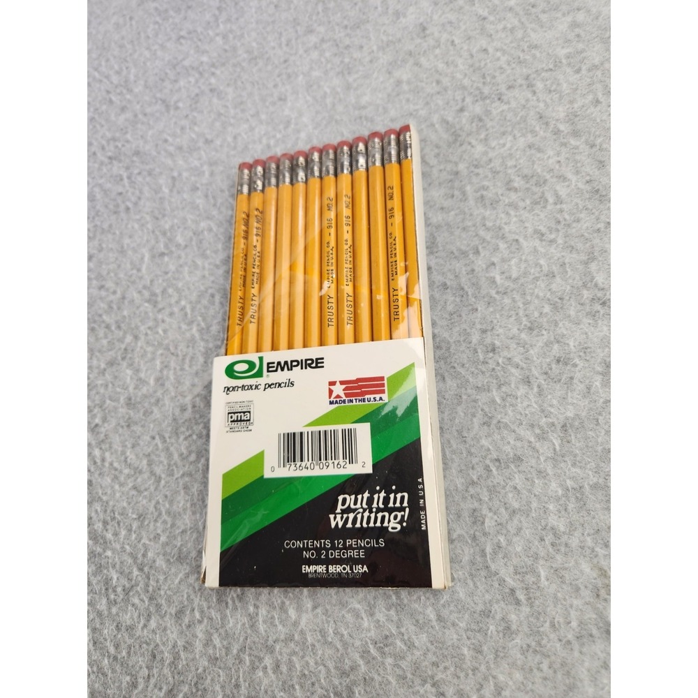12 Pack Vintage Empire TRUSTY 916 No. 2 Yellow Wood Pencils  Made in USA ~ New